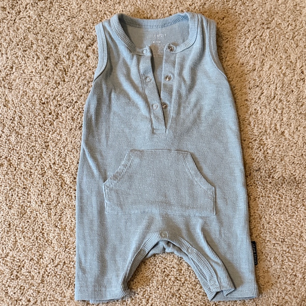 Little Bipsy Ribbed Blue Baby Romper